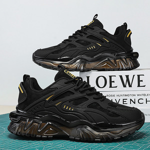 Zapatillas de running casuales con cordones, nueva moda de otoño, absorción de impactos, aumento de altura, parte superior de malla con suela gruesa estilo guerrero negro - Product Image 6