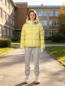 Veste d'hiver légère à capuche côtelée en duvet et coton pour <span class=keywords><strong>femme</strong></span> 2026, nouvelle veste d'hiver épaissie, personnalisable - Product Image 3