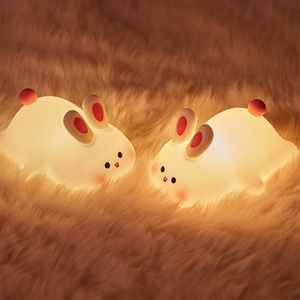 Veilleuse LED Mignonne à Capteur Tactile, Veilleuse pour Enfants en Forme de Lapin à Grand Visage en Silicone, Cadeau de Noël, Lampe de Chevet - Product Image 5