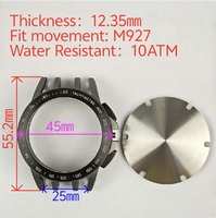 Boîtier de montre en acier inoxydable 316L C250049, 45 mm x 55,2 mm, fermoir à double bouton, verre saphir, étanche 10 ATM, compatible avec le mouvement M927