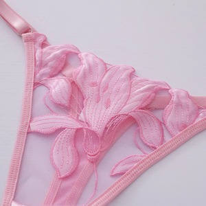Wholesale Women Underwire Bra Thong 2 Piece <b>Set</b> See-Through Lace 3D Embroidery Breathable <b>Sexy</b> Lingerie <b>Set</b> - Product Image 6