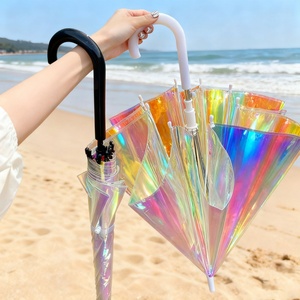 Modern Long Handle POE Transparent <b>Umbrella</b> Straight Design Rain Colorful Reflect Light Dazzling Clear Rainbow for Travel - Product Image 5