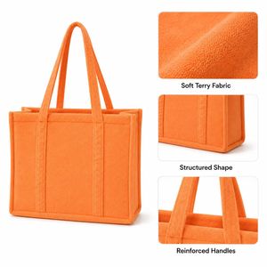 Bolsa de Hombro de Tela de Toalla con Cierre de Cremallera y Múltiples Bolsillos, Color Sólido Personalizable, Reutilizable, para Uso Diario, Venta al Por Mayor - Product Image 4
