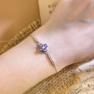 Pulsera de Cadena con 9 Delicados Tréboles de Cuatro Hojas, Anti-deslustre, con Piedra Natural de Corte Redondo de 4mm, Plata de Ley 925, Joyería para Mujer - Product Image 4