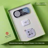 Set Speaker Nirkabel 3-in-1 Kabel Pengisi Daya USB Desain Modern Stainless Steel Termasuk Kipas Payung Botol Air Logo Kustom Hadiah