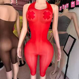 FF1501 <span class=keywords><strong>Combinaison</strong></span> Femme Ultra-Extensible Tricotée Brillante, Body Transparent Sexy à Col Halter, <span class=keywords><strong>Combinaison</strong></span> Élastique, Tenue <span class=keywords><strong>de</strong></span> Club, Streetwear, Romper - Product Image 4