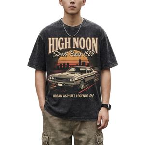 Camiseta Oversize con Estampado Gráfico Vintage Lavado Ácido, Precio Bajo, para Hombre, Estilo Urbano, Tejido Pesado 100% Algodón, Ropa Retro de Moda - Product Image 1