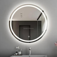 Miroir de salle de bain intelligent LED rond mural pour hôtel et maison, avec écran tactile moderne et éclairage LED, incassable