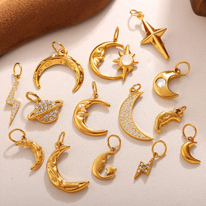 Colgantes de Luna Personalizados al por Mayor, Chapados en Oro de 14k y 18k, de Acero Inoxidable 316L, Resistentes al Deslustre, para la Fabricación de Joyas, Collares y Pulseras - Product Image 4