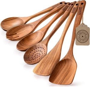 <span class=keywords><strong>Zulay</strong></span> Kitchen Juego de utensilios de cocina de madera antiadherentes ecológicos de 6 piezas Cucharas de madera de teca para cocinar - Product Image 1