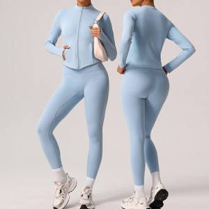Chaqueta deportiva de ocio para mujer, conjunto de Cachemira, mallas anchas de cintura alta, ropa de Yoga cálida, traje deportivo de manga larga adelgazante para mujer - Product Image 3