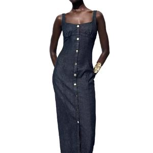 Vestido vaquero sin mangas de verano para mujer, estilo vintage, corte recto, midi, venta al por mayor, personalizado - Product Image 2