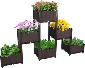 Stahl Garten bett Blumen Outdoor Pflanzer Kunststoff Set Selbst bewässernde Betten Erhöhte Pflanz gefäße Box