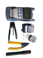 Kit d'outils pour câble de branchement FTTH avec mesureur de puissance optique, localisateur visuel de défauts, cisaille à fibre optique et dénudeur pour l'installation