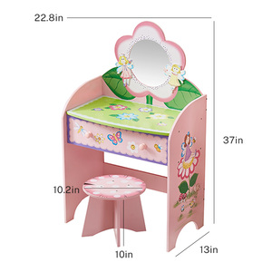 Wholesale Custom Fashion Kids <strong>Make</strong> <strong>up</strong> Table Wooden pink Kids <strong>Vanity</strong> with Mirror Children Dressing Table - Product Image 5