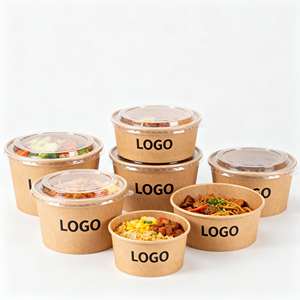Phân hủy sinh học hình chữ nhật giấy kraft Bát 750ml 1000ml 1300ml nắp rõ ràng leakproof cấp thực phẩm Mì gạo lấy đi ngoài trời - Product Image 1