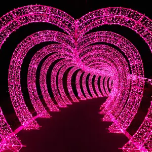 Outdoor 3D Led Christmas Heart-shaped Arch Lighting Tunnel Commercial Grade Exterior Winter Wonderland Christmas Display Motif L