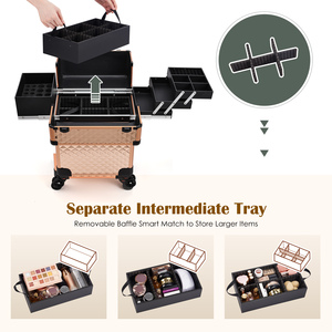 Rolling Large Cosmetic Trolley <b>Case</b> with Removable Middle Layer 4 Storage Trays Professional <b>Makeup</b> Trolley Nail Organizer - Product Image 4