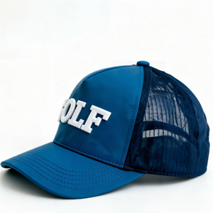 Gorra de béisbol unisex con logotipo personalizado y rendimiento azul para exteriores, gorra Fisher de silicona con características impresas de tela en relieve - Product Image 3