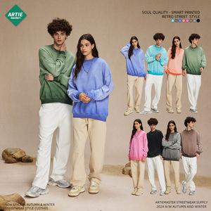 Sudadera de cuello redondo de felpa con lavado desgastado y parte inferior invertida de 430 g, color Chao, para hombres a la moda, novedad 2026 - Product Image 1