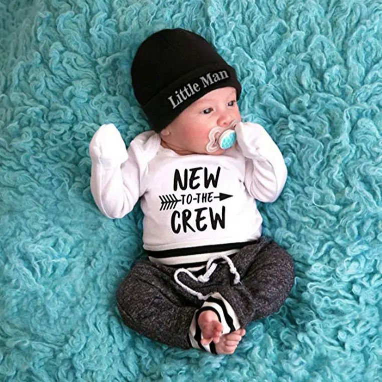 Newborn Infant Baby Boy Clothes Outfits New to The Crew Outfits Long Pants Summer Toddler Baby Boy Clothes Set