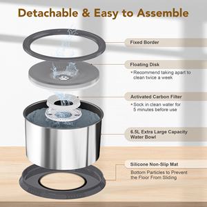 Stainless Steel Super Large 1.6 Gallon 6.5L <b>No</b> Splash <b>Dog</b> Slow <b>Water</b> Feeder Dispenser <b>No</b> <b>Spill</b> <b>Dog</b> <b>Water</b> <b>Bowl</b> With Anti-Slip Mat - Product Image 3