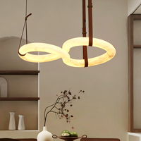 Lustre suspendu pour salle à manger, style minimaliste nordique, boucle infinie, alabâtre naturel, cuivre massif, LED 80W, angle de faisceau 360°