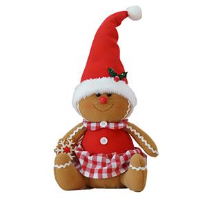 Bonhomme en pain d'épices assis avec chapeau et robe rouges, hauteur 43 cm - Product Image 1