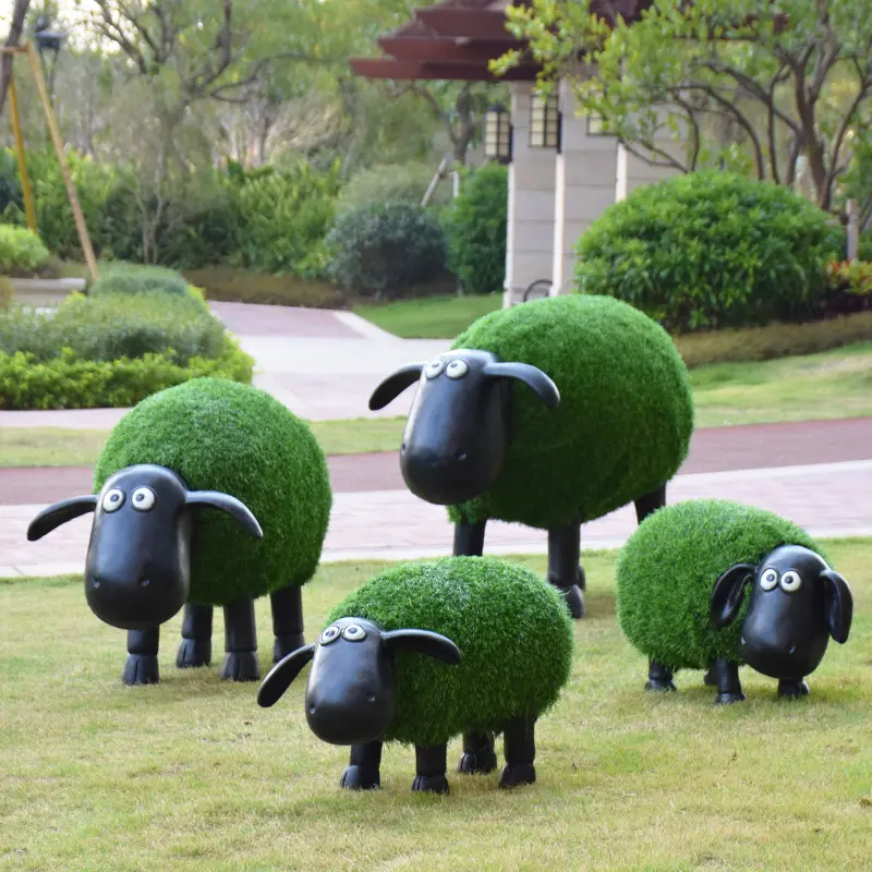 Açık dekoratif çim koyun reçine fiberglas çevre koruma boya karikatür bahçe süsleri yaşam boyutu koyun heykelleri