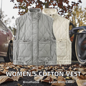 Chaqueta Varsity sin Mangas para Mujer, Nueva, con Patrón Sólido, de Satén de Algodón Lavado, Transpirable, con Cierre, Versátil, con Cuello Camisero, para Primavera - Product Image 2