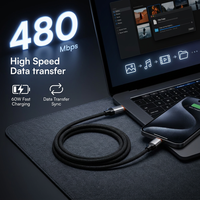 Câble de charge rapide USB C vers USB C en nylon tressé durable, puissance 60W/100W et transfert de données 480 Mbps pour ordinateur portable, téléphone, tablette