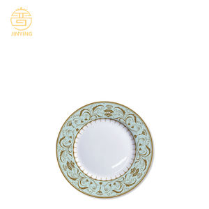 <span class=keywords><strong>Service</strong></span> de table en céramique <span class=keywords><strong>bleu</strong></span> <span class=keywords><strong>turquoise</strong></span> avec motifs floraux dorés, vaisselle en porcelaine fine pour événements et traiteurs - Product Image 2