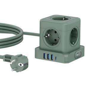 Kabbol All In One <b>Travel</b> <b>Adapter</b> 5 Eu Outlets With Usb 3A1C PD Charger 18W <b>Universal</b> Portable Cube Socket - Product Image 1