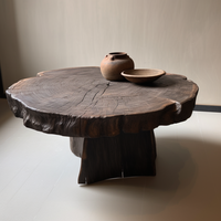 Table basse ronde en bois massif style Wabi-Sabi, vintage et vieilli, pour salon de style chinois