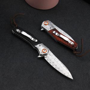 سكين دمشقي من الصلب مع مقبض خشب الأبنوس سكين قابل للطي سكين EDC - Product Image 4