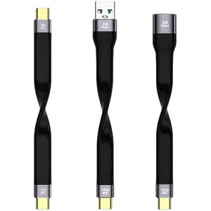 13厘米扁平USB C型柔性短迷你电缆线便携式电源银行USB4 10gbps笔记本电脑充电数据短电缆