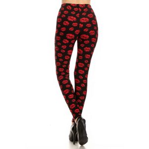 Women's High Waist Printed Leggings Red Lips Pattern Skinny Fit Full Length Elastic Waist <b>Stretchy</b> Spandex Polyester Pants - Product Image 1