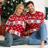 Pull jacquard en acrylique 12GG motif renne et flocon de neige pour Noël, prix de gros personnalisé ODM direct usine, assorti pour toute la famille