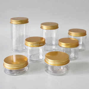 Tarro Cosmético Transparente <span class=keywords><strong>de</strong></span> Boca Ancha <span class=keywords><strong>de</strong></span> 50g 80g 100g 120g 150g 200g <span class=keywords><strong>de</strong></span> PET Transparente para Crema Corporal Hidratante con Tapa Dorada <span class=keywords><strong>de</strong></span> Rosca - Product Image 1