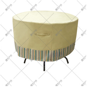 <b>Round</b> <b>Table</b> <b>Cover</b> 62 72 84 96 Inch Waterproof Outdoor Furniture Dust <b>Cover</b> Coffee Plaid Beige Stripes Polyester American Style - Product Image 4