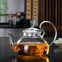Théière en verre borosilicate BAMBUS avec couvercle et infuseur intégré, bouilloire à thé moderne pour la maison, le bureau, le café et l'hôtellerie