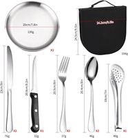 Camping Argenterie Kit Couverts Organisateur Ustensile Pique-Nique Set 10pcs Set Vaisselle Couteau Fourchette Cuillère Set