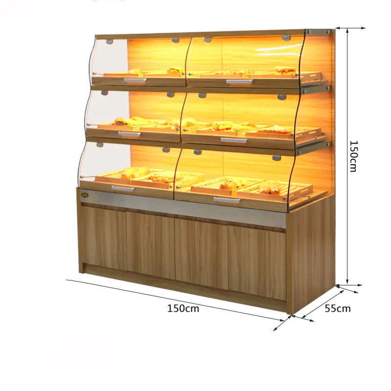 Vente en gros de meubles de boulangerie Meicheng Vitrine à pain avec cadre en bois Vitrine à beignets Boutique de desserts Support de boulangerie