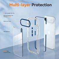 Coque de protection transparente pour iPhone 17 Air avec cadre d'objectif métallique bleu, anti-rayures et anti-jaunissement, ajustement parfait