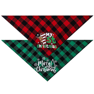 ผ้าพันคอสุนัขลายสก็อตสั่งทำขายส่ง ผ้าพันคอสุนัขผ้าฝ้ายอย่างดี ขนาดกลาง-ใหญ่ ลายสุขสันต์วันคริสต์มาส สำหรับสุนัข - Product Image 4