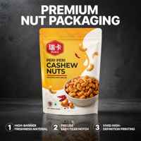Op maat gemaakte aluminiumfolie Mylar ziplock staande pouch voor cashewnoten snackverpakking, matte frosted pouch, hersluitbaar