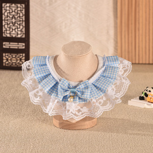 Lace-Trimmed Pet Bibs With Bows Checkered Patterns Dog Cat Accessories Vintage Style All Seasons Bandanas - Product Image 3
