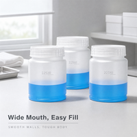 Pot en plastique à large ouverture de 225 ml, corps blanc translucide, base bleue, bouchon à vis côtelé, ligne de remplissage marquée, emballage cosmétique, approvisionnement direct