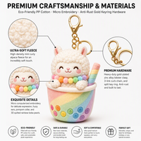 Porte-clés en peluche alpaga personnalisé OEM ODM, style tasse Boba arc-en-ciel, broderie de logo personnalisée, emballage de marque pour cadeaux souvenirs de détail