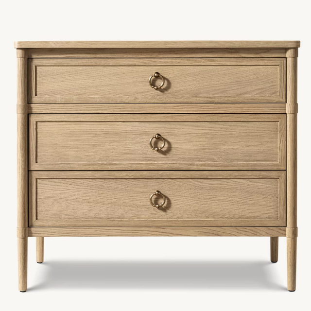 Modern French Style Three Drawer Bedside Table High Quality Solid Wood Closed Bedside Table Bedroom Furniture